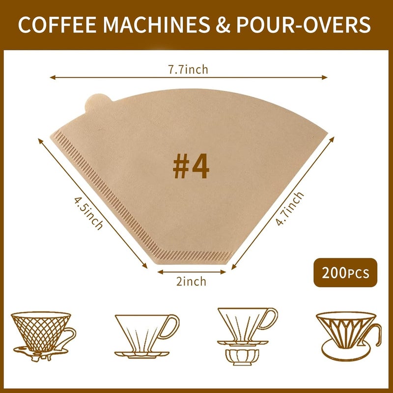 PADELE Coffee Filters #4，Cone Coffee Filter 8-12 Cup，200 Unbleached Natural Coffee Filters - Image 2
